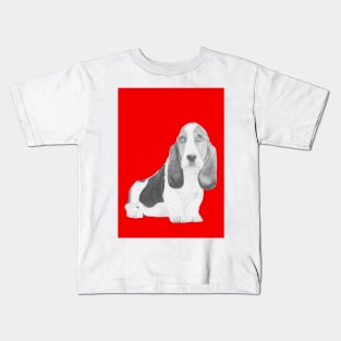 Basset Hound Puppy in Red Kids T-Shirt